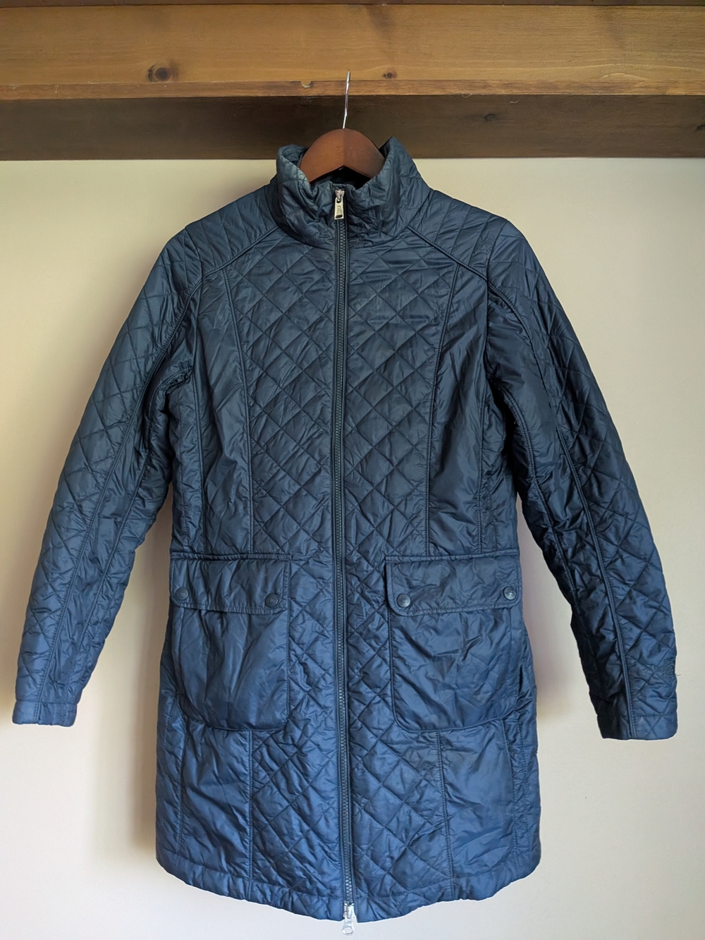 The North Face Quilted Long Puffer Coat in Navy